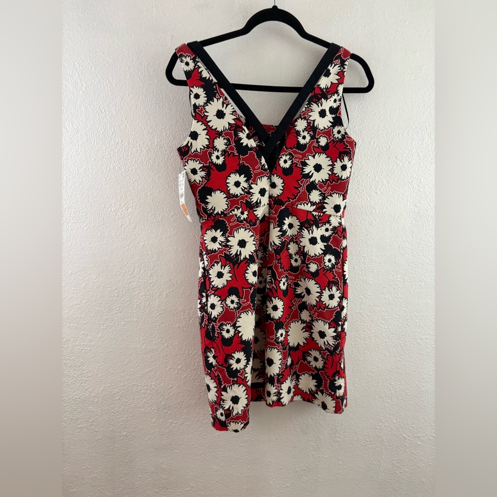 Zara Trafaluc red white black floral print mini dress crisscross strap back M - Picture 4 of 6